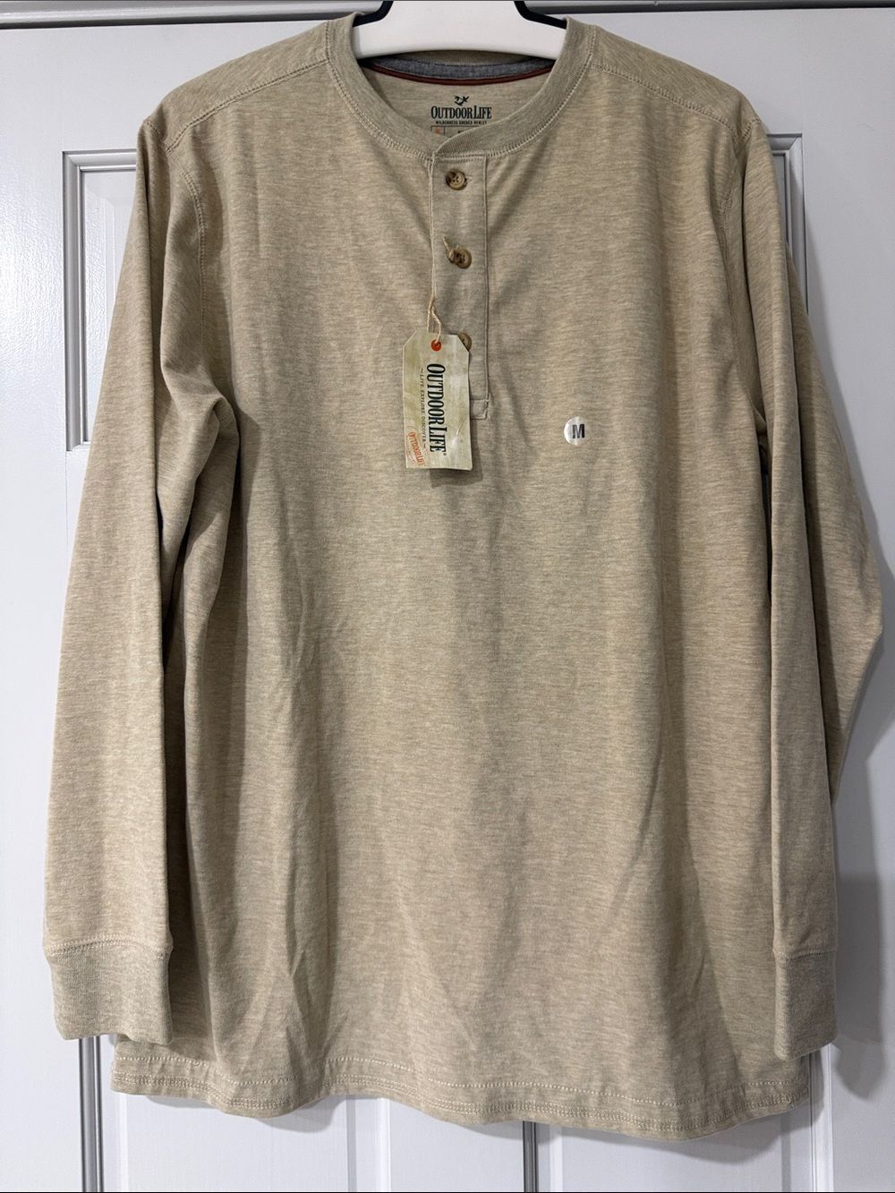 Outdoor Life Men's Long-Sleeve Henley in Heather Beechwood 
Cotton Size M